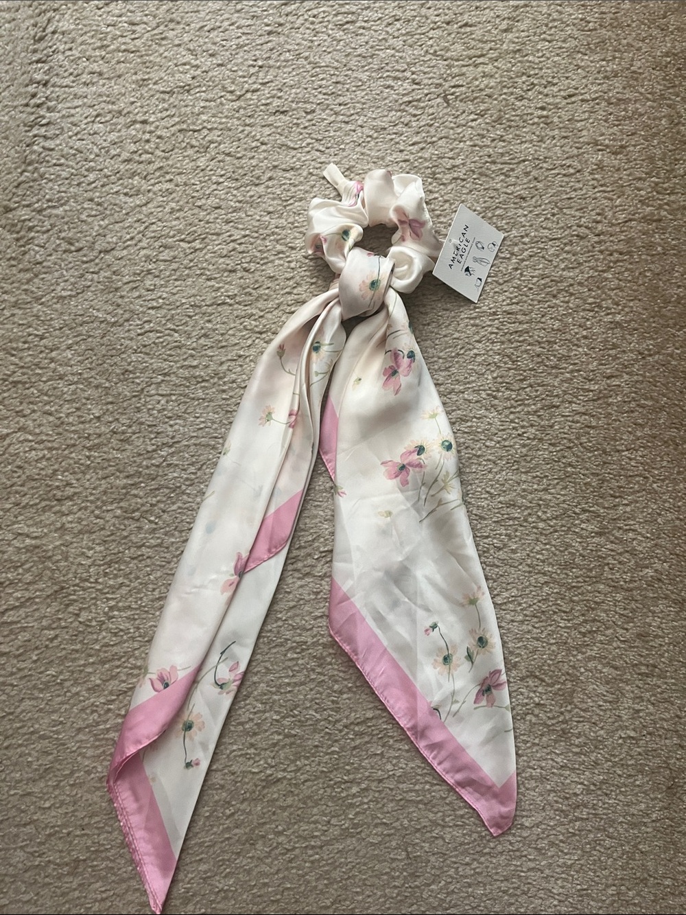Floral Scarf Scrunchie in Pink and Cream